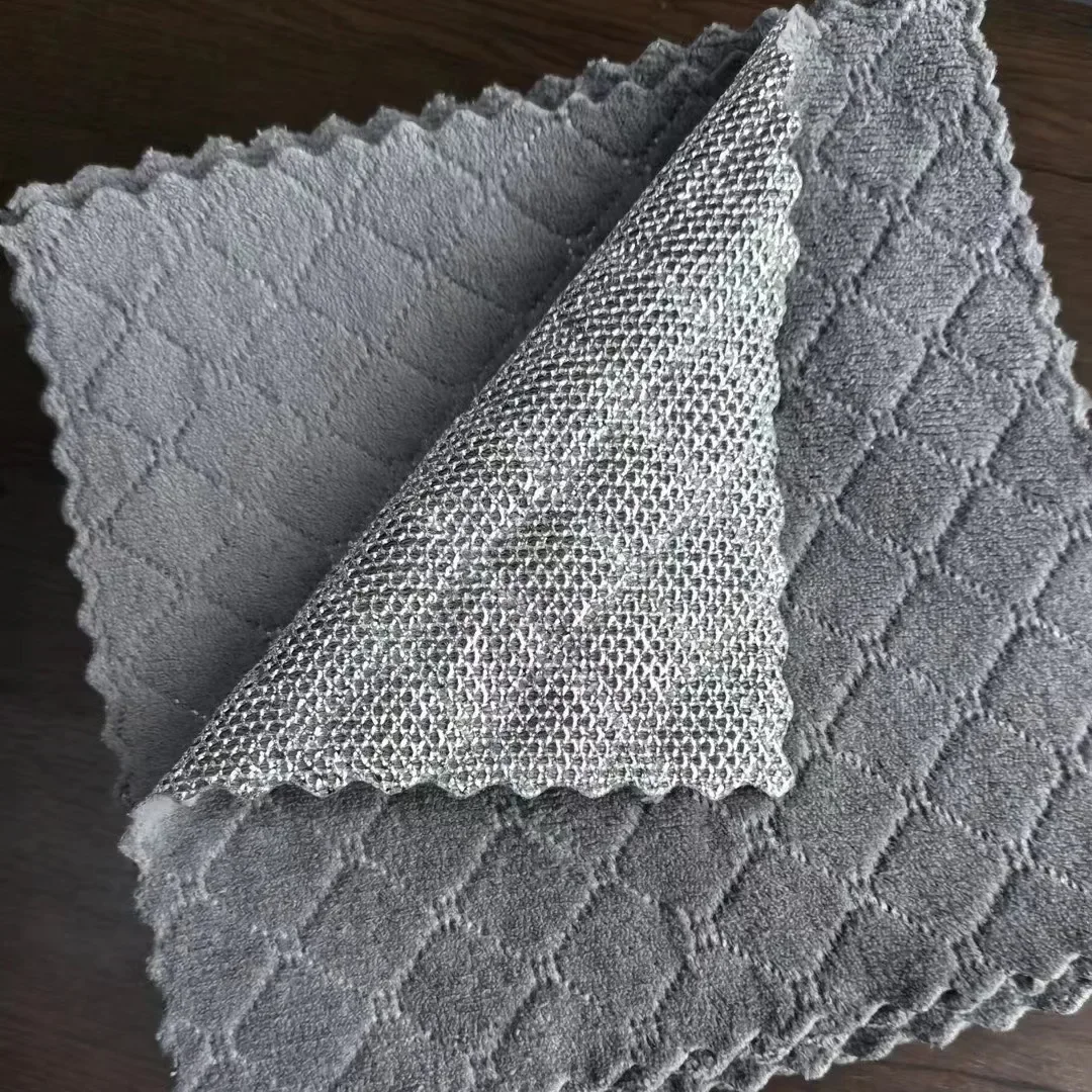 20cm Double-layer Cleaning Cloth Non-stick Oil Kitchen Towel Diamond Shape Microfiber Steel Wire Pot Washing Rags Mesh Dishrag