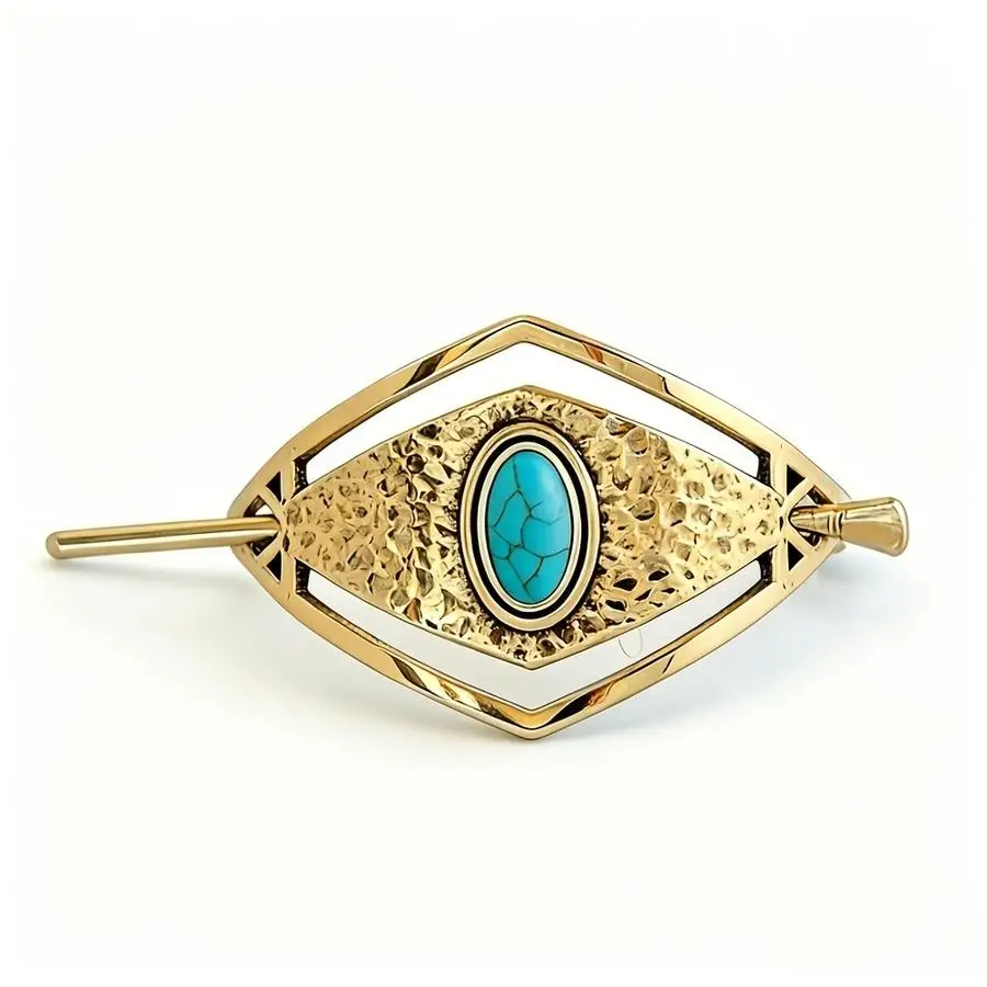 1/5/10/20/50/100pcs Elegant Minimalist Polished Hollow Rhombus Turquoise-Inlaid Hairpin, Stylish Vintage Hair Accessory for Wome