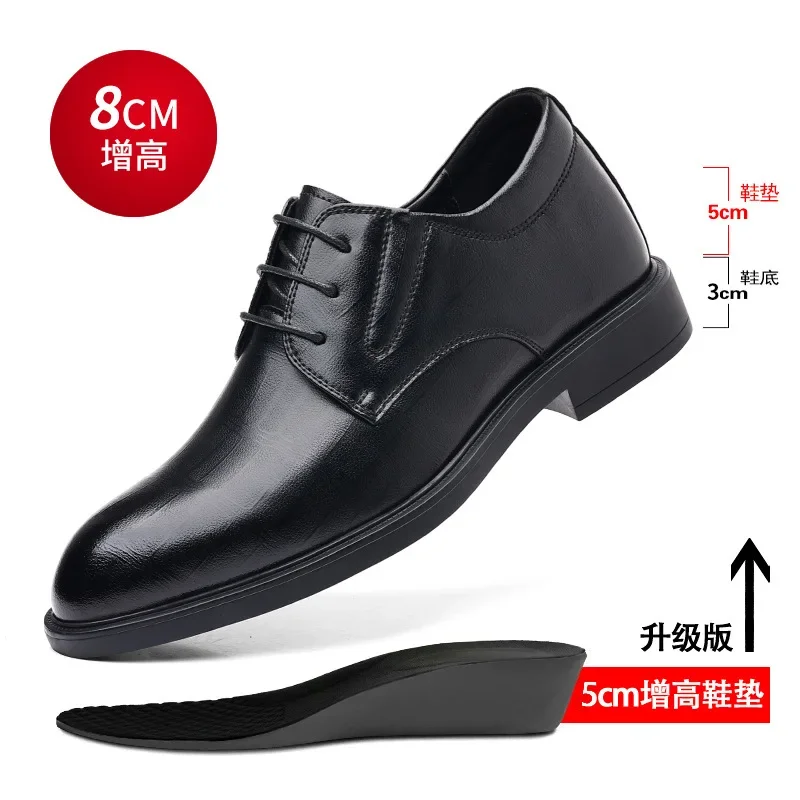 

High Quality Heel Men's Dress Shoes New Designer Cow Leather Shoes Platform Increase Velvet Casual Black Wedding Shoes for Men