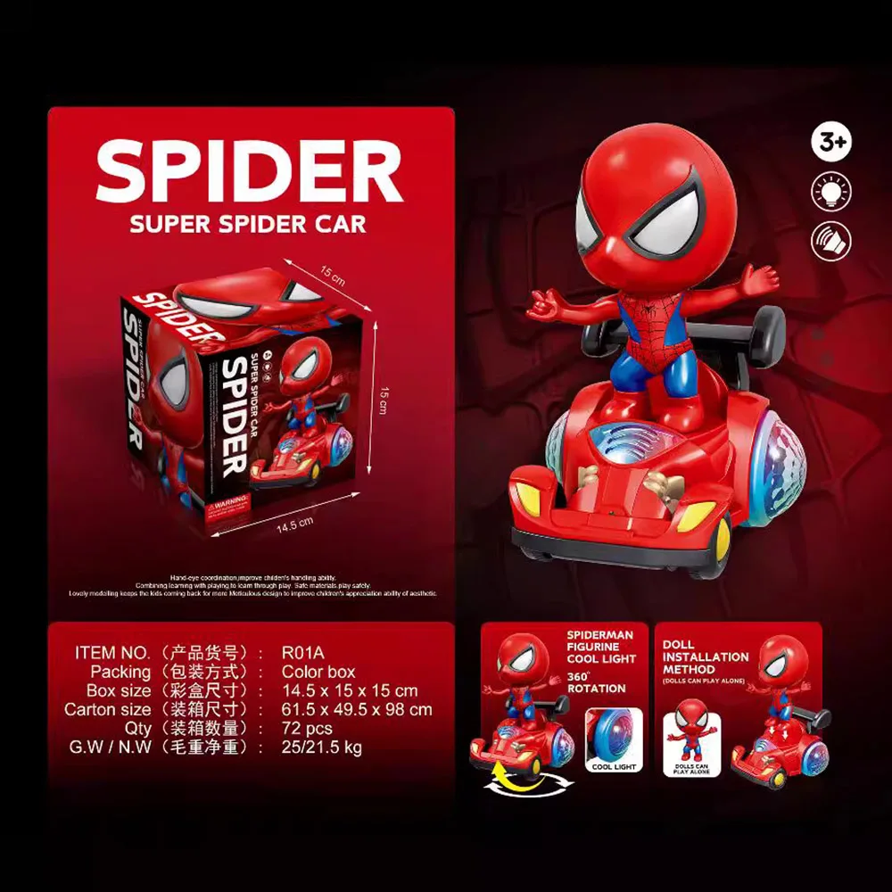 Spiderman Anime Figure Toys Cars Marvel Action Dolls Balance Cars Music Electric Kart Model Children's Toys Gifts for Boys Girls