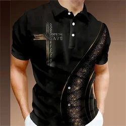 Cross Rack Graphic Polo Shirt For Men Geometric Plaid 3D Print T-Shirts Fashion Casual Oversized Street Lapel Tops Button Tees