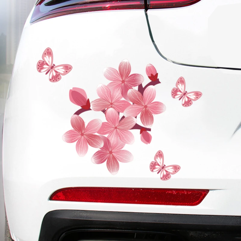 

Наклейки на автомобиль Sakura Butterfly, водонепроницаемые наклейки на корпус автомобиля, на лобовое стекло, бампер, топливный бак, декоративные цветы, аксессуары для автомобиля