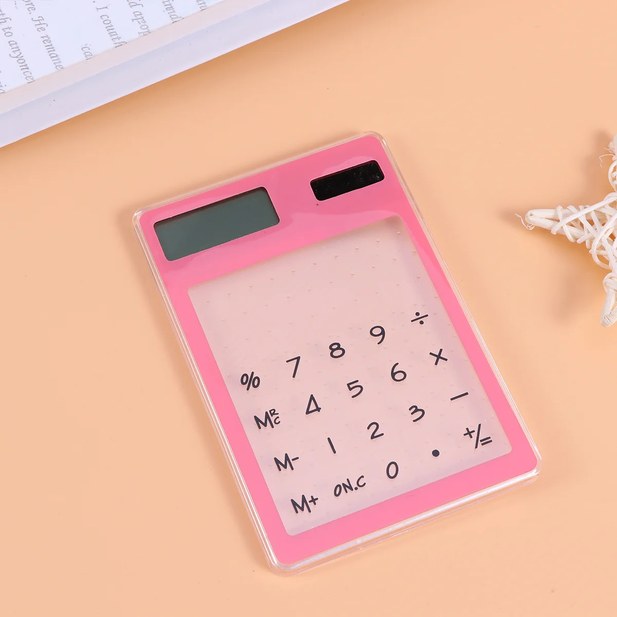 

Solar Calculator Transparent Touch Panel Pink Mini Portable Design Automatic Power Off Perfect for School Office Desktop