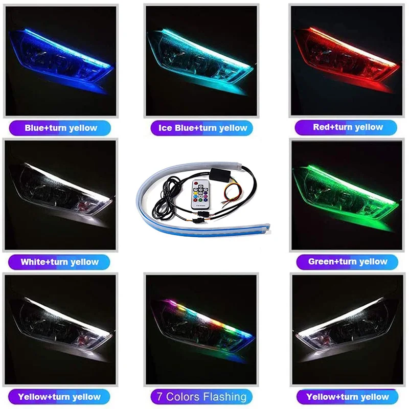 Exterior Car LED Multicolor 2 Pcs 24 Inches Super Bright Daytime Running Lighting RGB Flexible Strip Lamp Kits For Replacement