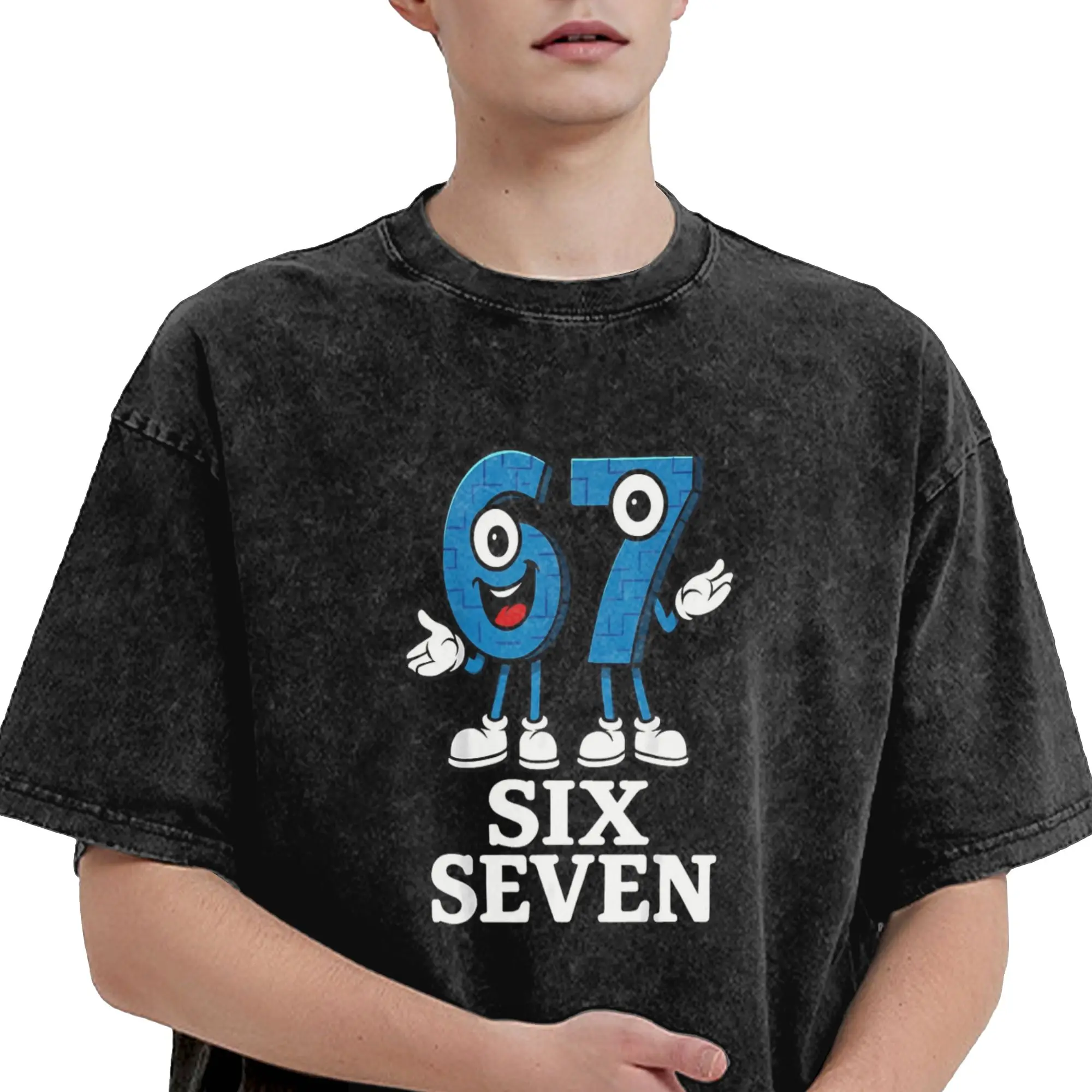 67 ستة سبعة الإيطالية Brainrot ميمي غسلها تي شيرت الذكور الجمالية تي شيرتات قطن الصيف س الرقبة الجدة تيز طباعة بلوزات كبيرة الحجم #2