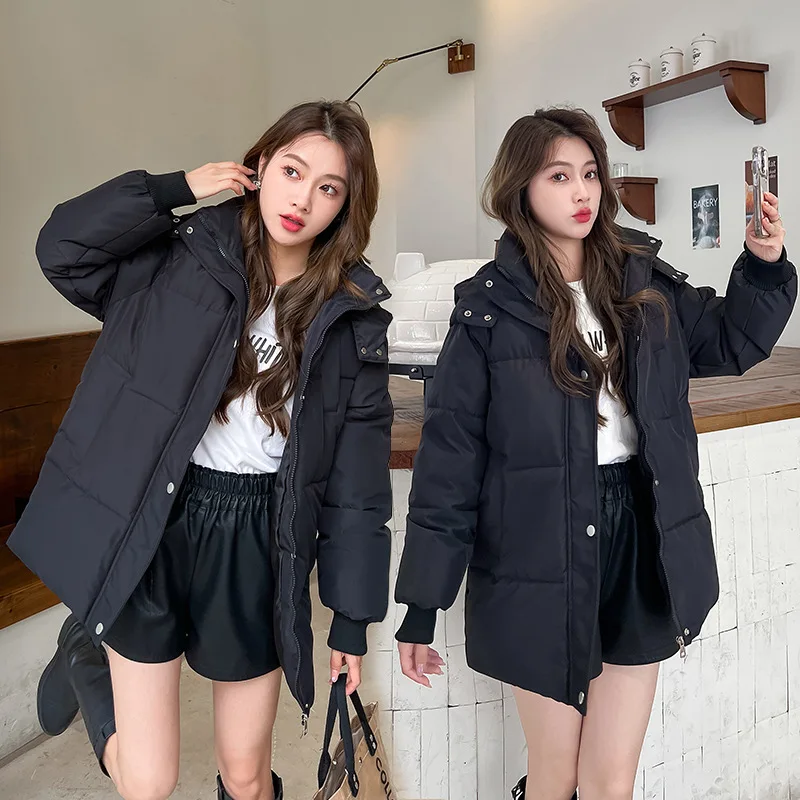 

Loose Fit Winter Women's Padded Coat Plaid Single Breasted Hoooded Female's Parka Jacket Korean-style Thickened Outwear For Lady