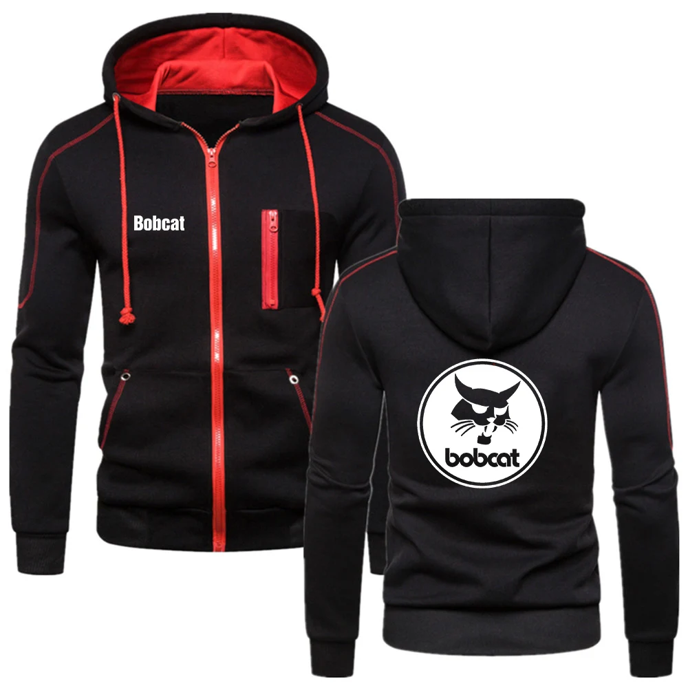 

2022 Bobcat Heavy Equipment Men's New Zip Hoodies Outerwear Sport Multi-zip Slim Hooded Jacket Casual Long Sleeve Sweatshirt Top