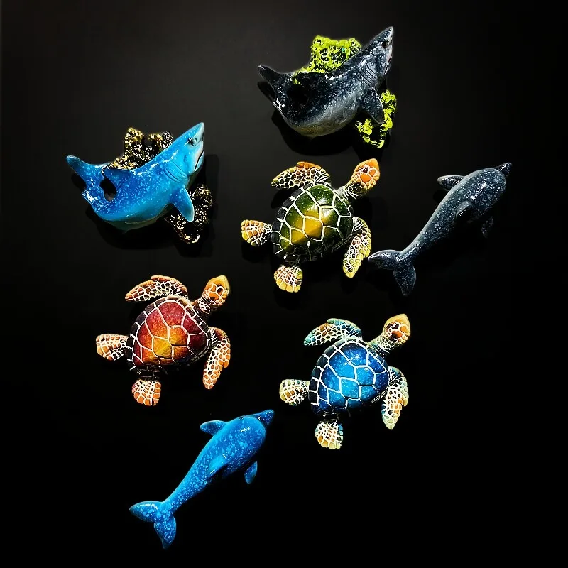 Dolphins Sea Turtles Sharks 3D Fridge Magnets Hand Painted Handicraft Resin Refrigerator Magnets Sticker Gift Home Decoration