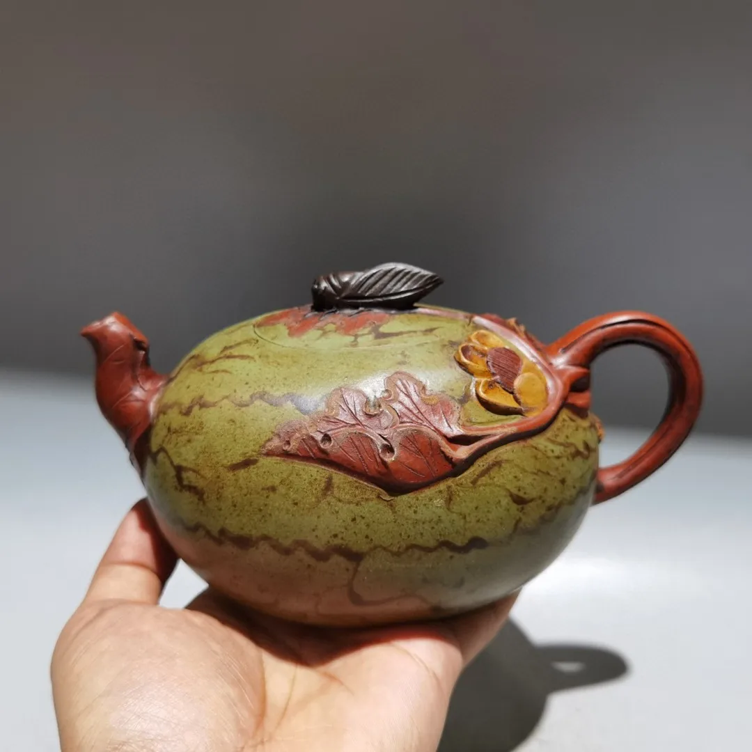 Teapot Purple Clay Pot Watermelon pattern Watermelon Texture  Watermelon Vine Pot Teapot Kettle Tasting tea ceremony Ornaments