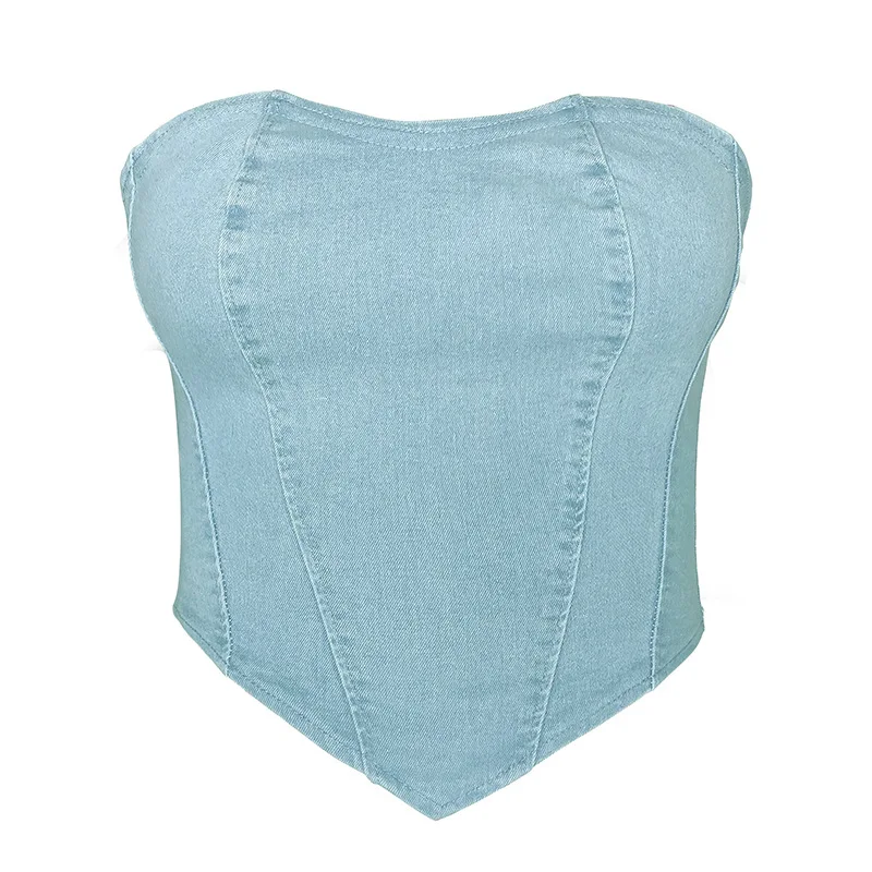 Outono inverno moda design simples topo sexy sem alças denim colete feminino estilo curto quente menina outerwear sem mangas