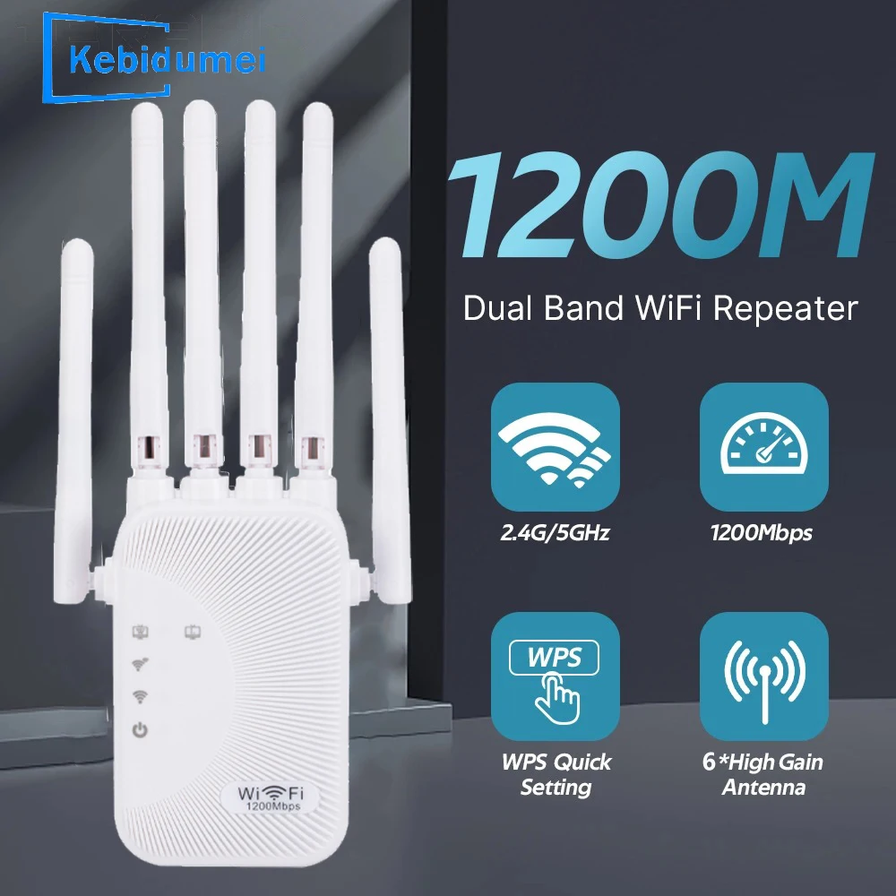 2.4G/5GWiFi Dual Band Repeater 1200Mbps Wireless Signal Range Extender Wi-Fi Amplifier Router Long Range Signal Booster For Home