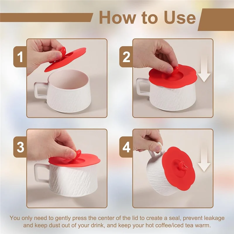 A76X-3Pcs Silicone Cup Covers, 4Inch Heart Universal Cup Lids Reusable Drinking Hot And Cold Beverages For Mugs Tea Cups