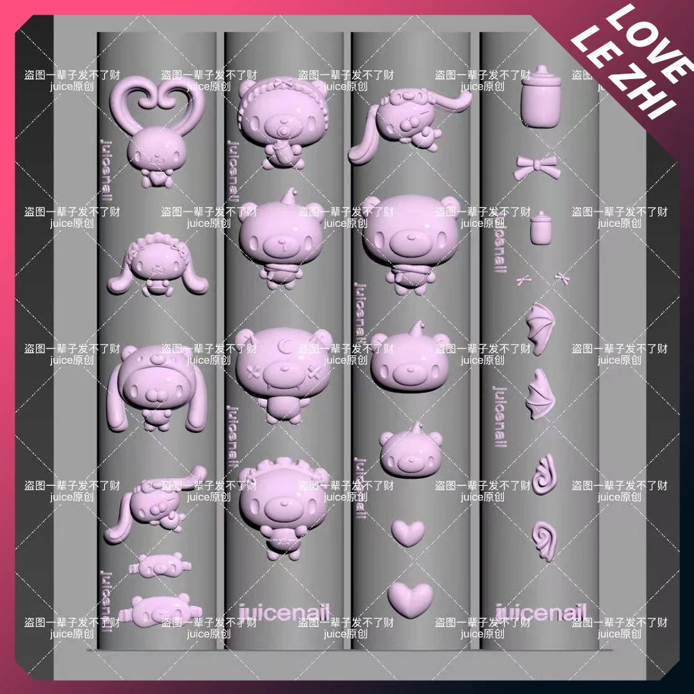 

1Pc Sweet Lovely Bear Rabbit 3D Acrylic Nail Art Silicone Mold Decoration Wings Bowknot Milk Bottle Love Eye Mask Nail Art Mold