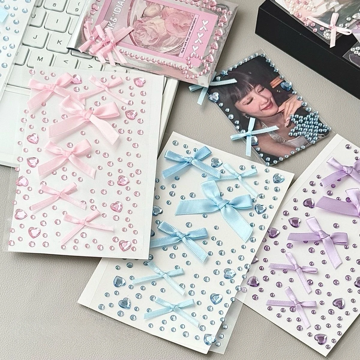 【セール中】ハートラインストーンステッカーレースリボン DIY ハンドブック電話デカールダイヤモンドステッカー子供韓国ステッカー美学