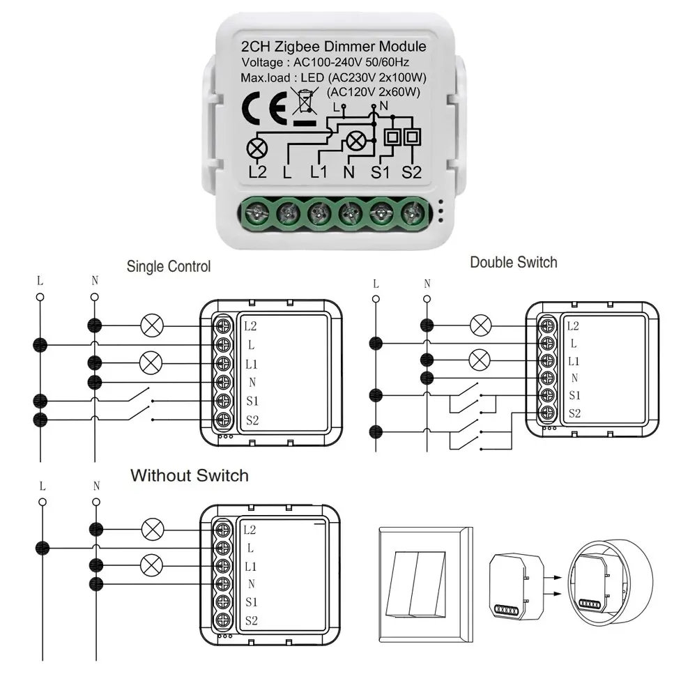 Tuya Smart Zigbee Switch Dimmer Module Dimmable 110-240V Home Automation Voice Control Work With Google /Alexa