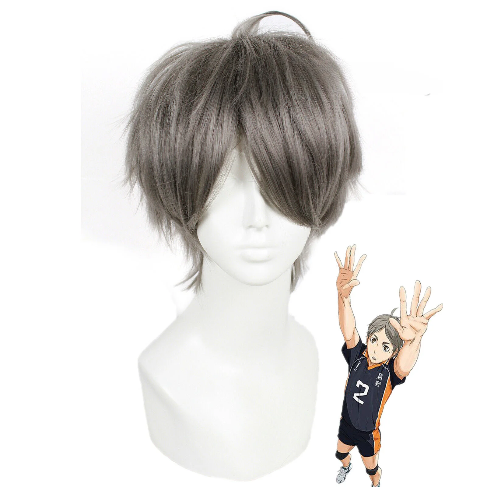 

Haikyu Sugawara Koushi Straight 25cm Short Straight Grey Hair Full Synthetic Wig