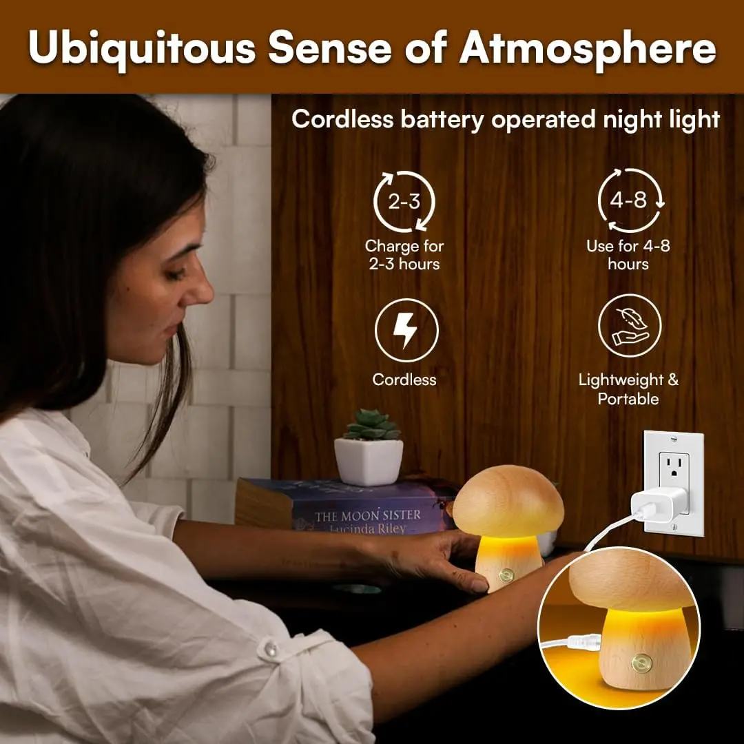 Imagem -05 - Ins-led Night Light com Touch Switch Cogumelo Bonito de Madeira Abajur de Cabeceira para o Quarto das Crianças Lâmpadas para Dormir para o Quarto