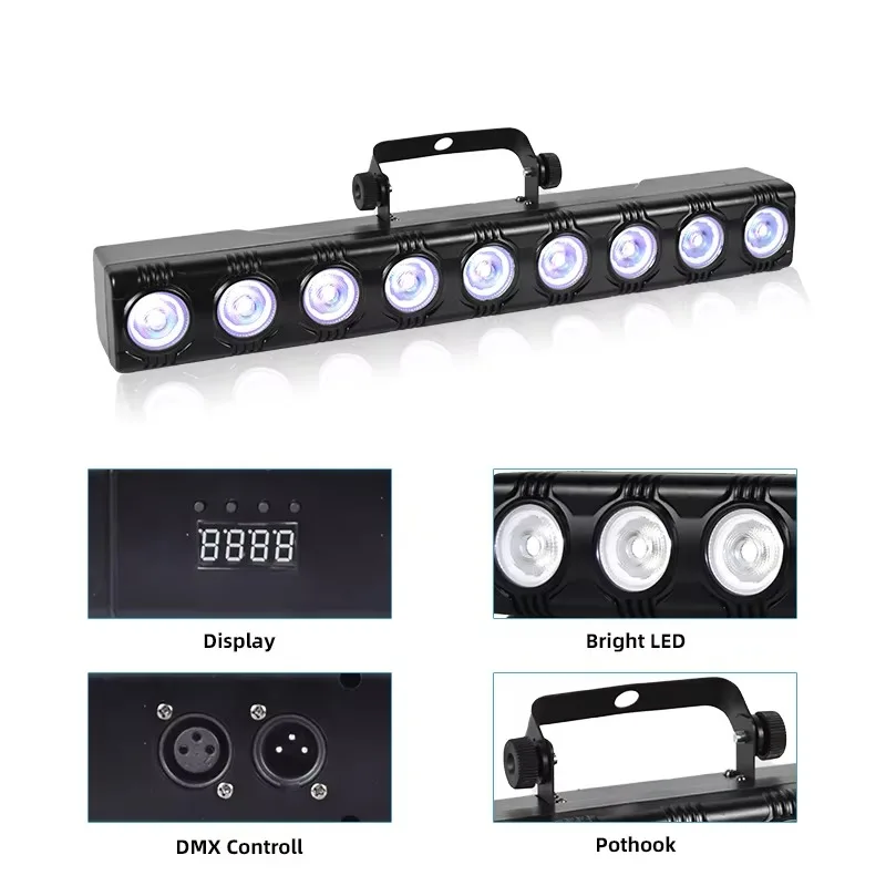 RGB 9LED Wall Wash Light DMX512 Led Bar Laser Party Line Controllo del suono Spot Luci da palco per Dj Disco Lampada domestica per Club