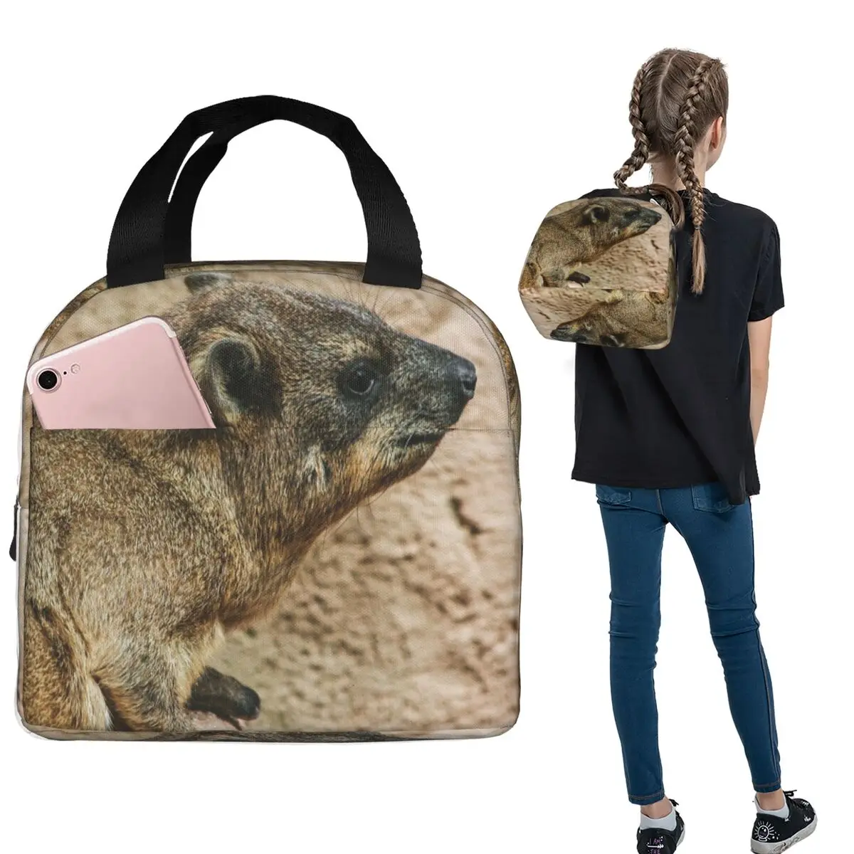 Rock Hyrax Insulated Lunch Bag for Women Children Portable Food Boxes Thermal Lunch Box Tote