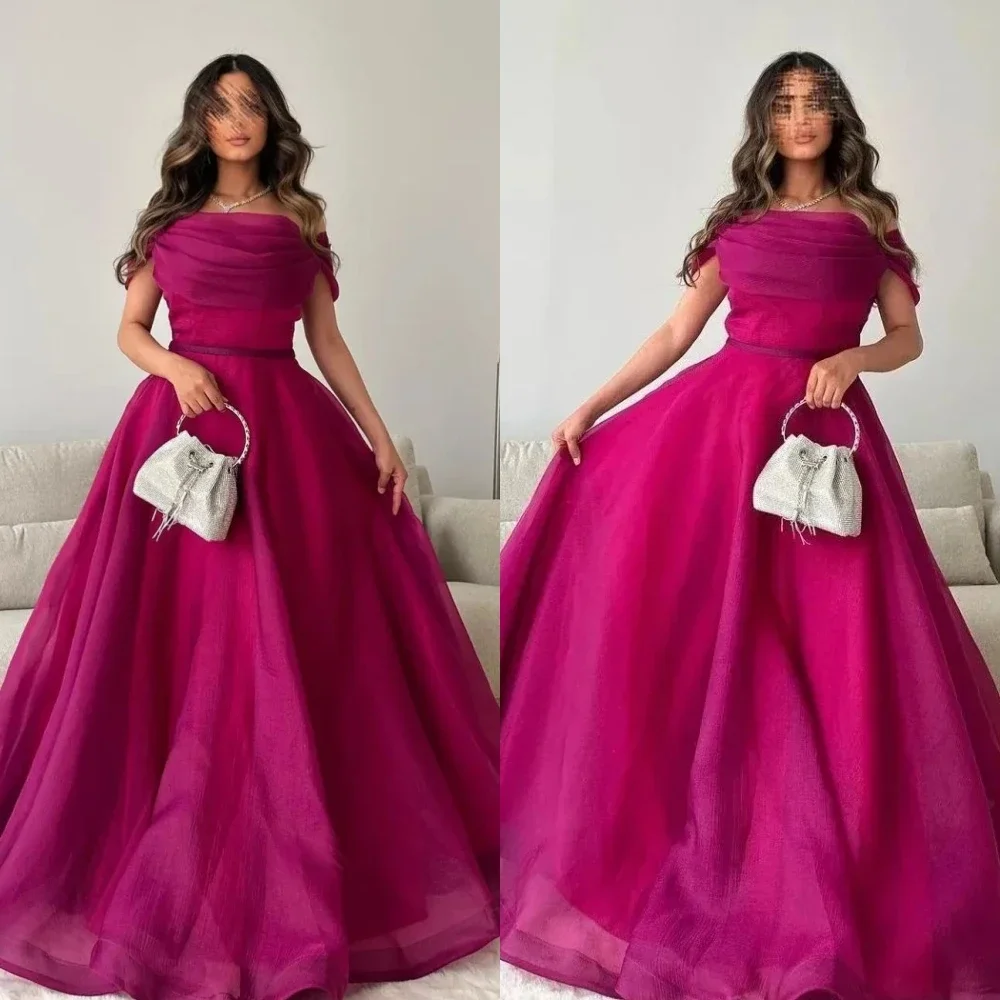 Customized Prom Saudi Arabia Off-the-shoulder Ball Gown Quinceanera Dress Shirred Floor Length Skirts Organza Evening Vestidos D