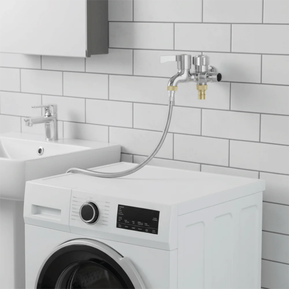

Copper Core Washing Machine Faucet Single-coupled Thickened Water Splitter Faucet Stainless Steel Triple Outlet Adapter Bathroom