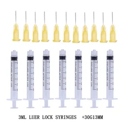 Seringa descartável Luer Lock, agulhas pontiagudas afiadas, ferramenta de injeção, 30G, 13mm, 27G, 26G, 25G, 23G, 21G, 3ml