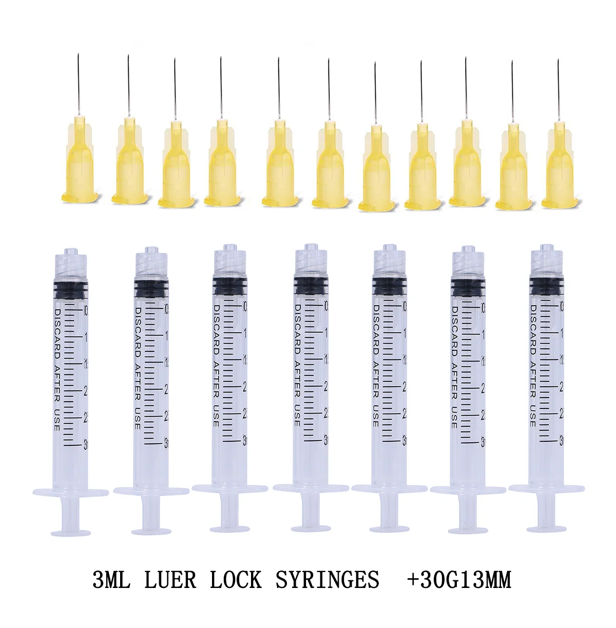 Strzykawki Luer Lock 3ml + 30G13mm 27G 26G 25G 23G 21G Igły do ​​wstrzykiwań Narzędzie do wstrzykiwań Ostre igły szpiczaste Jednorazowa igła