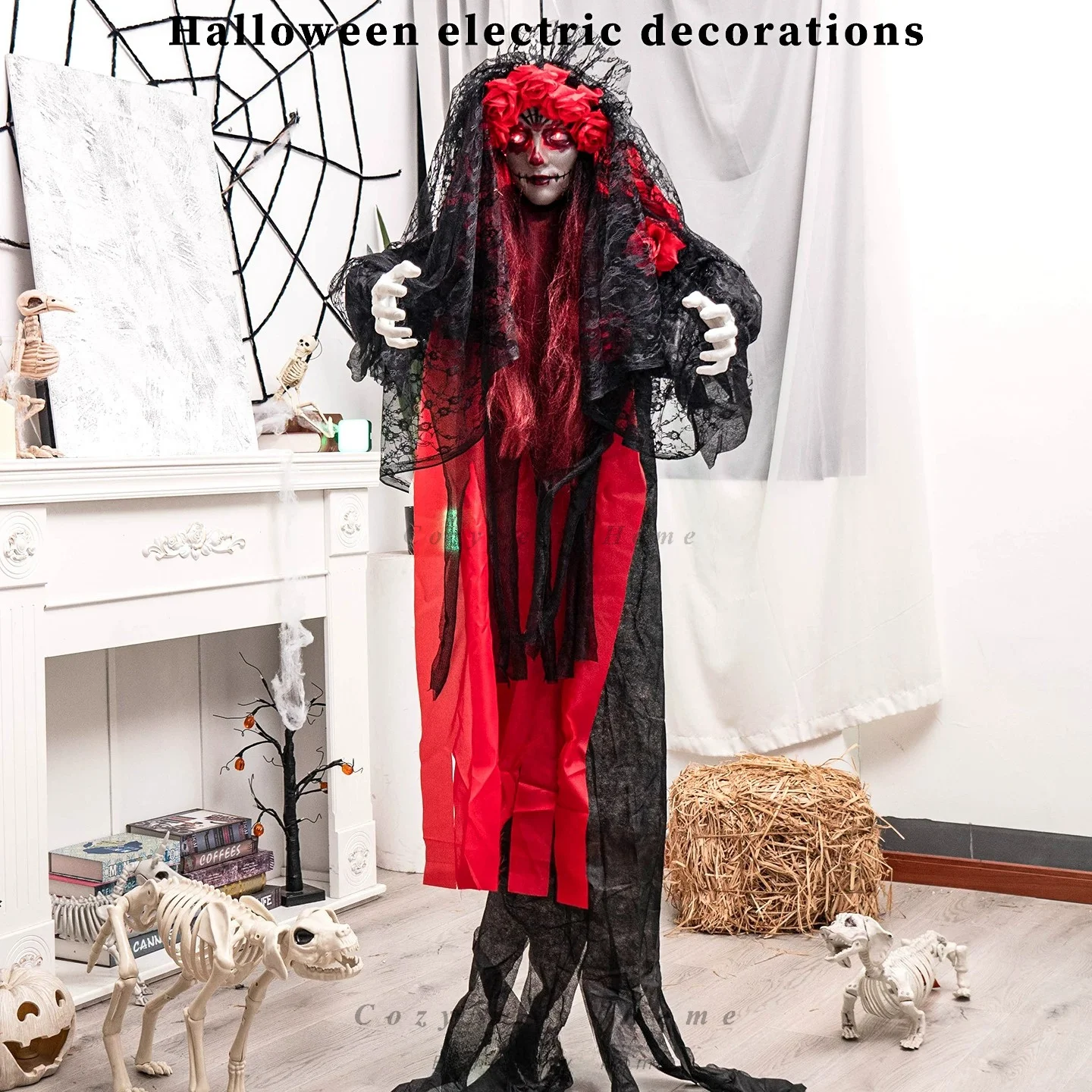 For the Day of the Dead, female ghost pendant in red, the haunted house secret room amusement park, ghost festival
