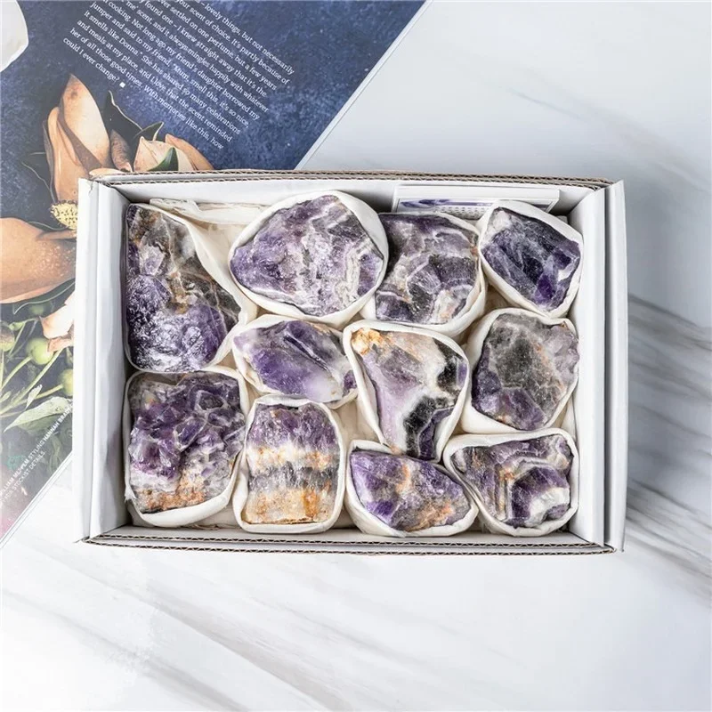 

1 Box Natural Amethyst Crystal Quartz Raw Crystals Reiki Healing Energy Rock Stones Specimen Decoration Ornament Ore Mineral