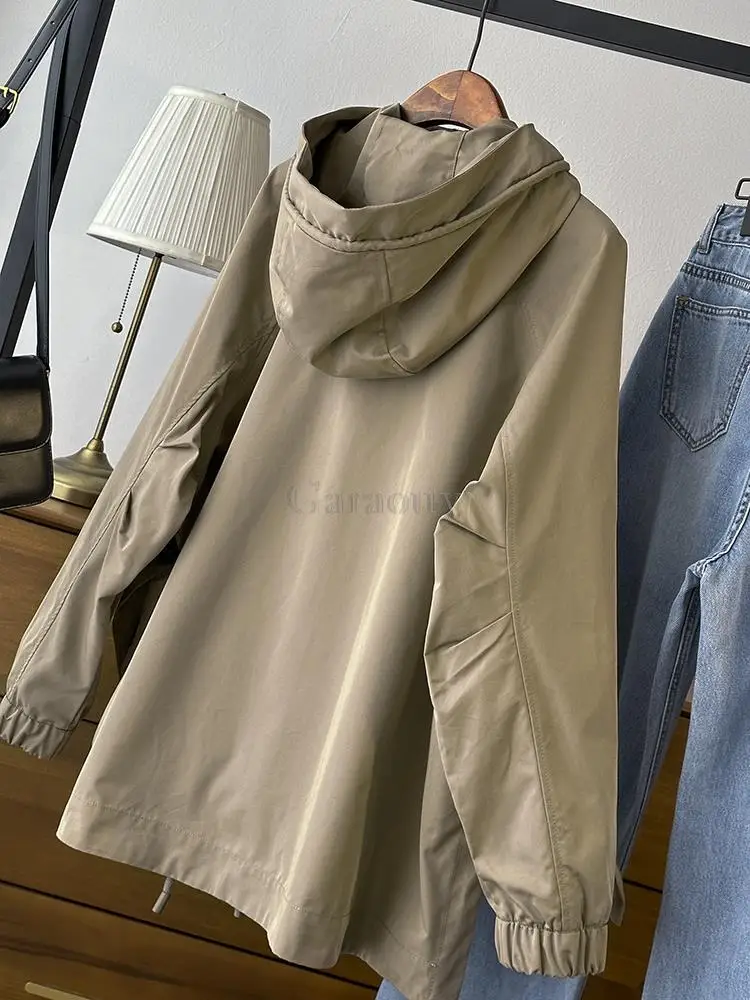 Garaouy 2023 Spring Hooded Parker Trench Coats Woman\'s Casual Versatility Oversized Solid Windbreak Jackets Outwear Tosp Female