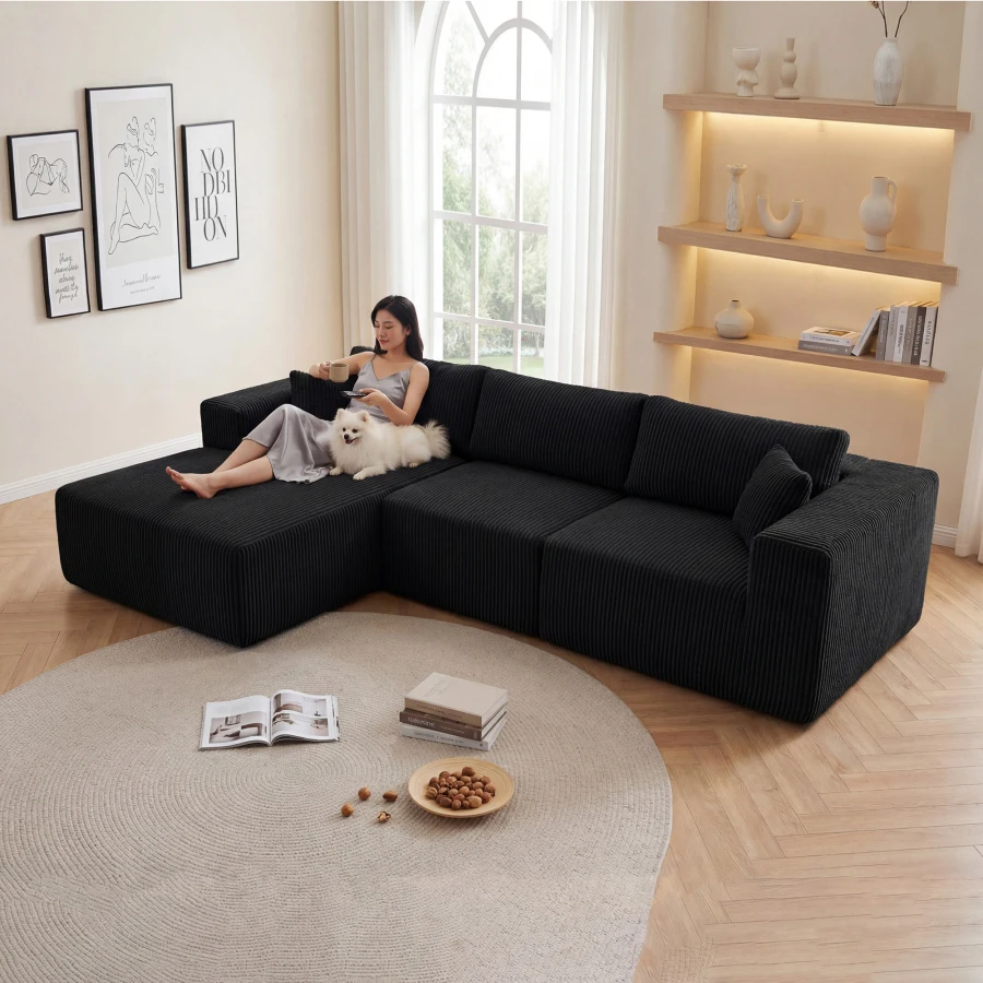 Modular Sectional Sofa, Cloud Sectional Couch with Deep Seat, Modern Modular L-Shape Sofa with Chaise, Upholstered Boneless Cou
