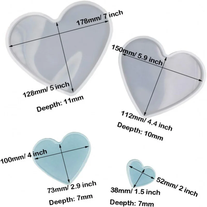 Love heart shape epoxy mold size 18cm, 15cm, 10cm DIY resin heart casting silicone mold