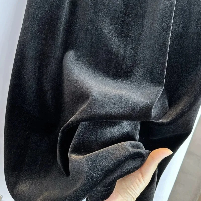 Faldas de terciopelo negro para Mujer, Falda larga lisa de cintura elástica para Otoño e Invierno, Faldas elegantes Retro de moda coreana para Mujer