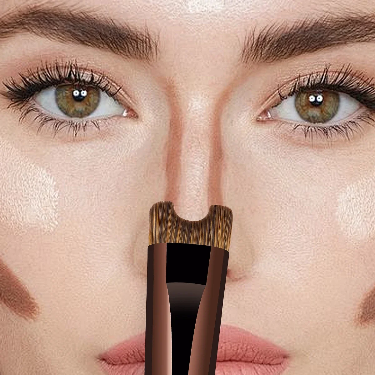 MAANGE 3 pièces pinceaux de maquillage pour fond de teint pinceaux pour masque supérieur Ultra mince pinceau en forme de U pour Contour du nez pour brosse d'ombre de nez à Double tête