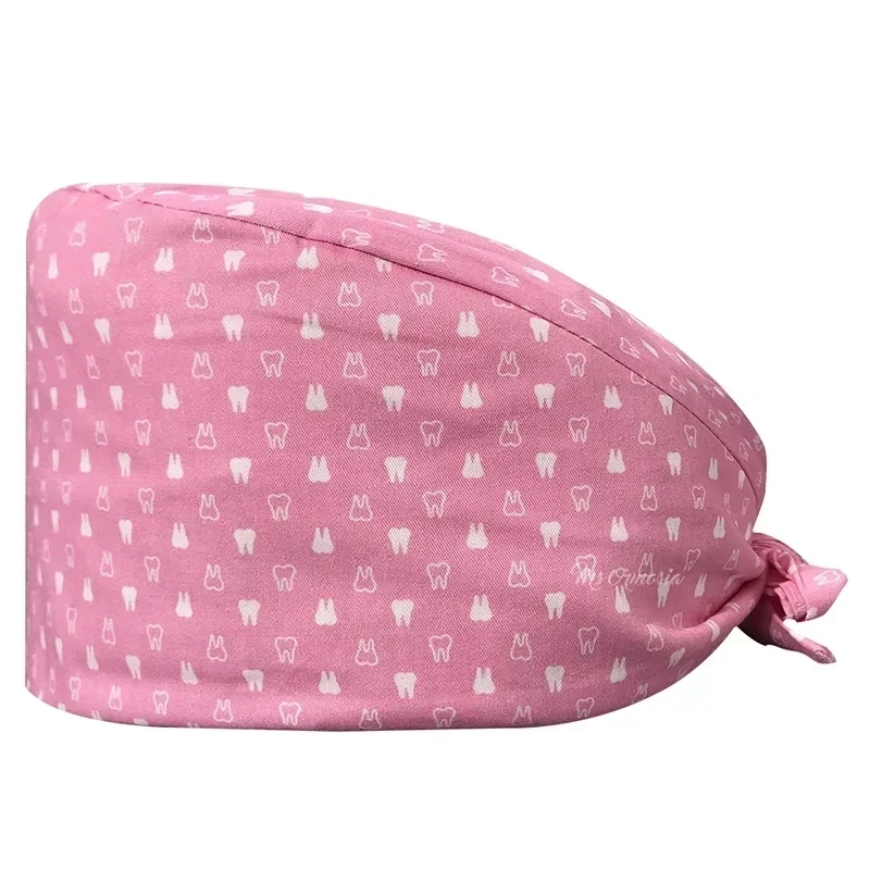 Gorro quirúrgico ajustable con estampado de dientes de algodón, gorro de Hospital para mujeres y hombres, gorro de enfermería para salón de belleza, gorro de trabajo de laboratorio, gorro de Cirugía de pelo largo