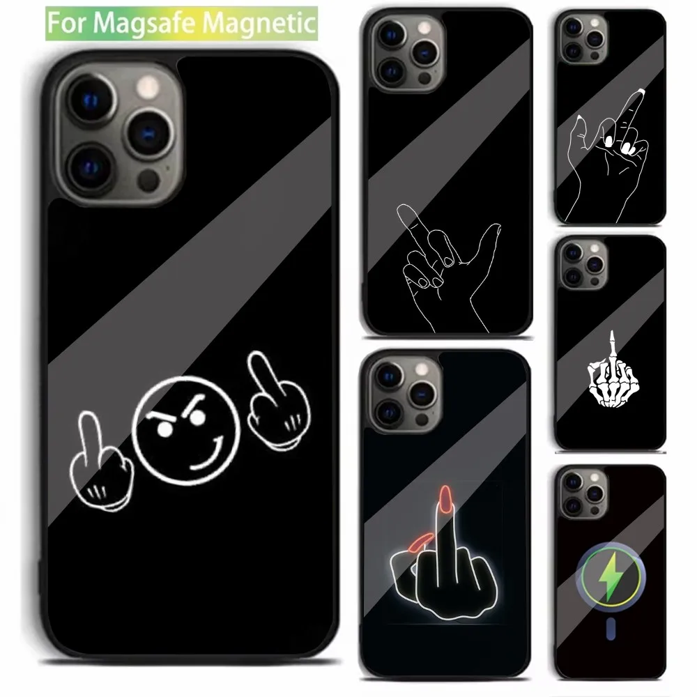 

Cartoon Middle Finger Phone Case For iPhone 15,14,13,12,11,Plus,Pro,Max Mini Magsafe Magnetic Wireless Charging