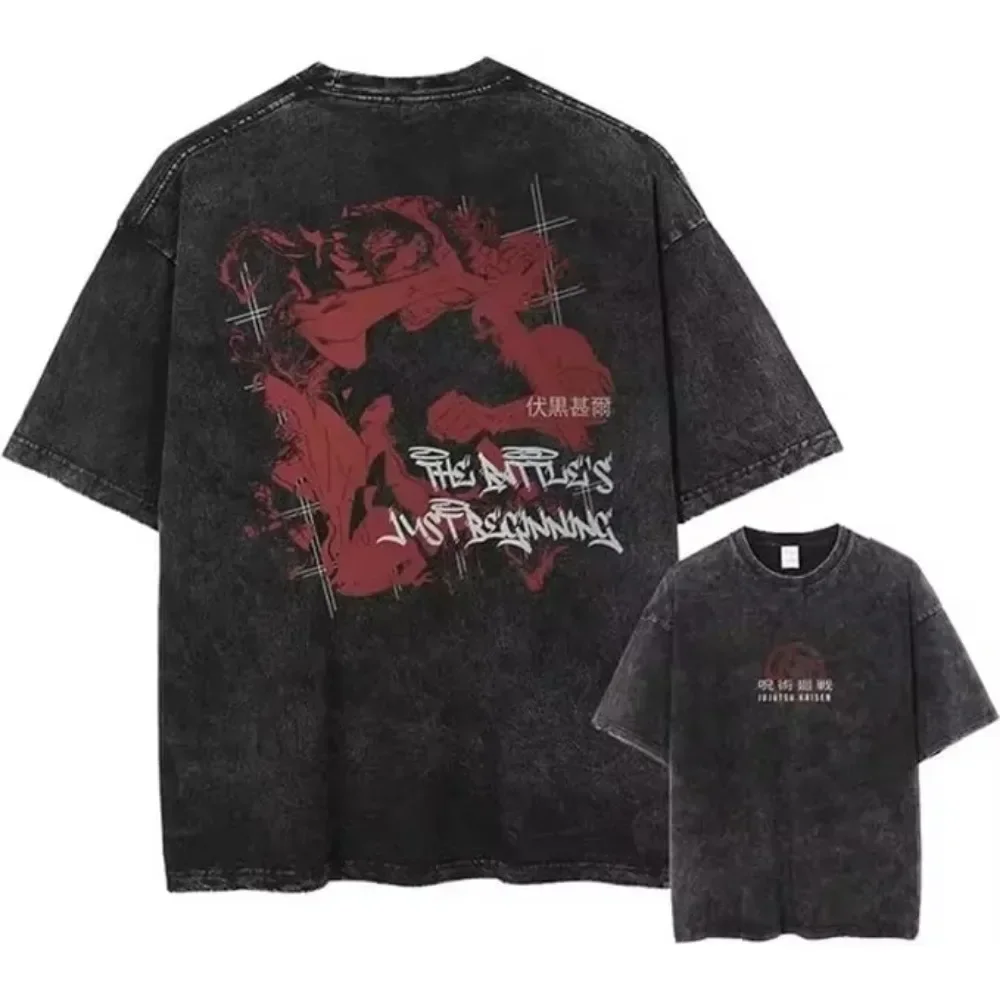 Anime Jujutsu Kaisen Gojo Satoru T Shirt Washed Men Women Cotton Harajuku T-Shirt Ryomen Sukuna Retro for Men and Women Tops Tee