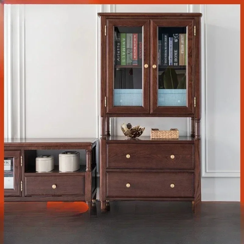 Glass Light Luxury Dining Side Wine Cabinet Modern American Solid Wood Water-Based Paint White Wax Wood