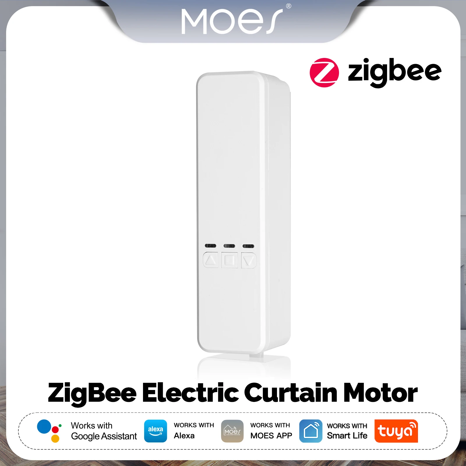MOES Tuya Zigbee Electric Curtain Motor Chain Roller Blinds Smart Shade Drive Lithium battery  App Control with Alexa GoogleHome