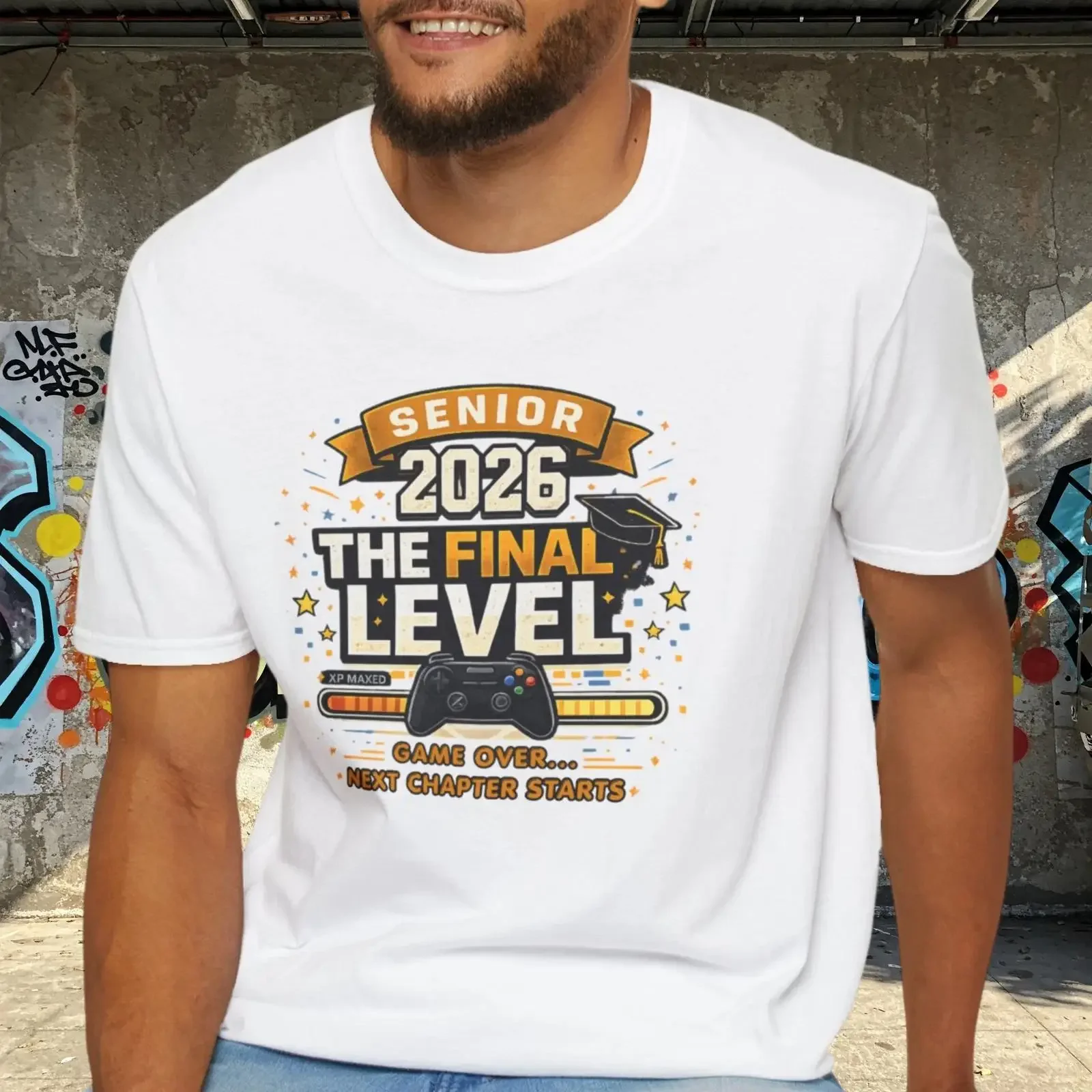 Senior 2026 The Final Level Gamer Graduation T Shirt Class of Game Over vintage Washed Versatile homme graphic fashion Casual