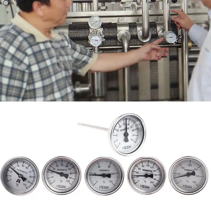 50/100/150/200/300℃ Bi-metallic Thermometer Metal Temperature Monitor Gauge for Pipeline Industrial Use Dropshipping