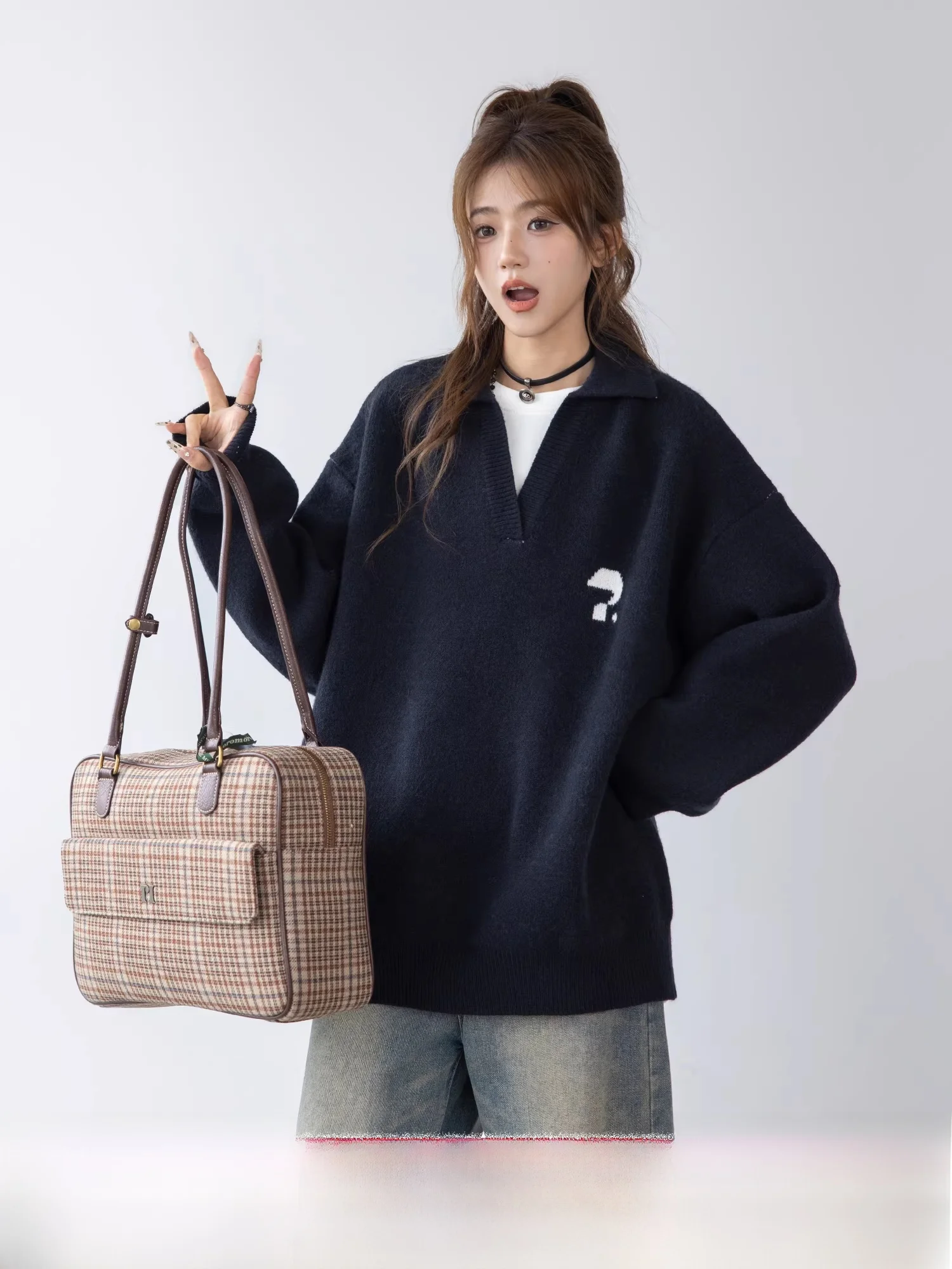 

Толстовка-свитер Bla V-Ne Thiened вязаная женская осенне-зимняя уличная свободного кроя с длинным рукавом для молодых девушек