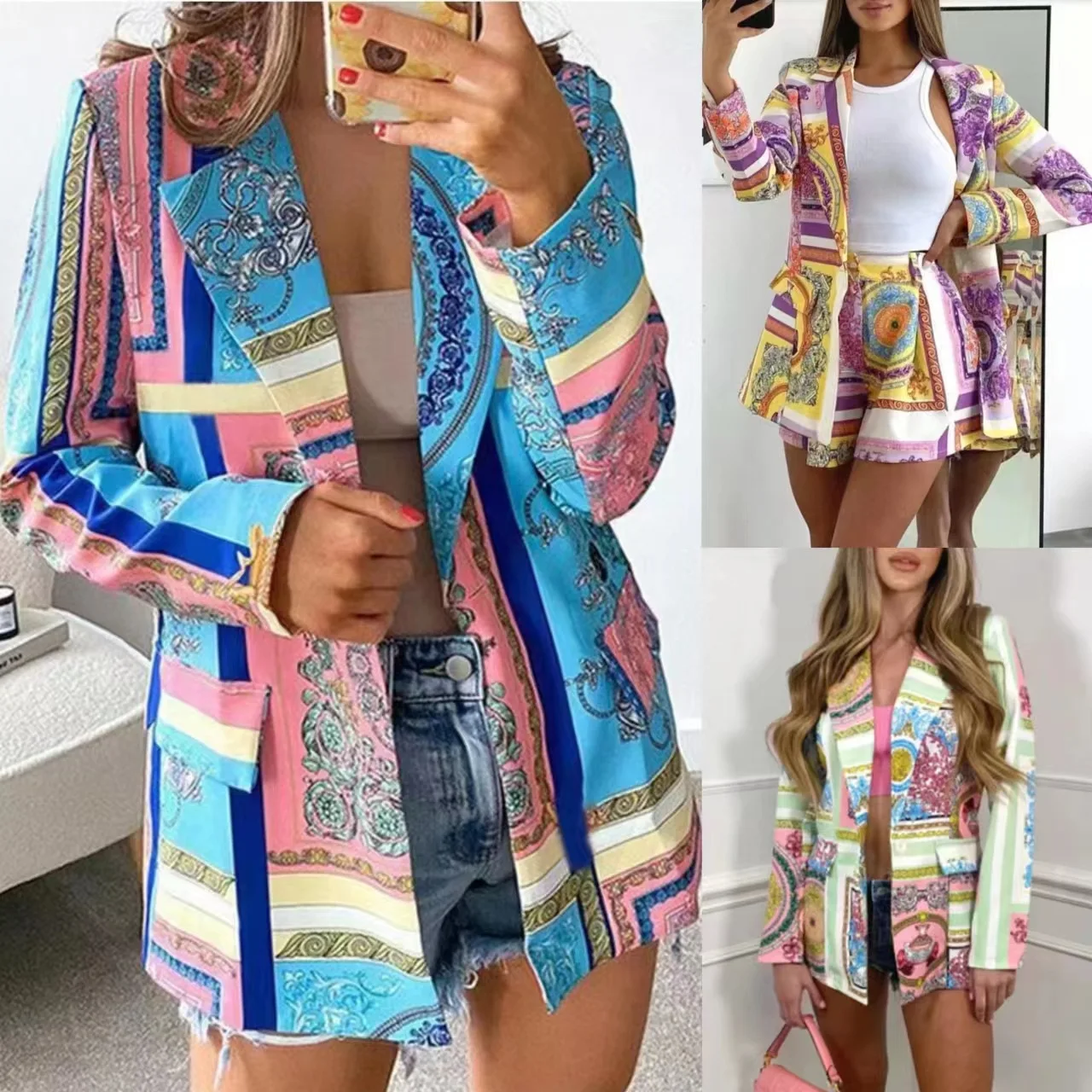 

Vintage Graphic Print Shirt Dress Sexy Women V Neck Long Sleeve Blue Green Loose Beach Syle Party Casual Mini Dresses Autumn