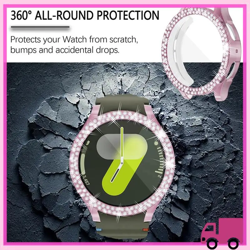 Compact For Samsung Galaxy Watch 7 Case Electroplating Single And Double Row Drill Hard 44Mm Protective Shell Pink