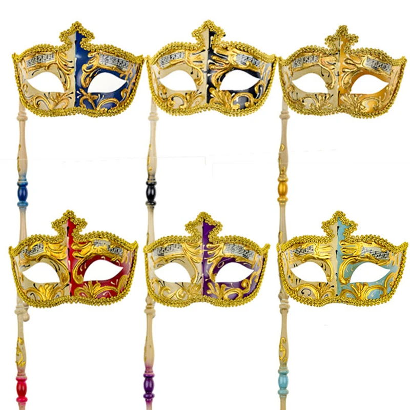 

Half Face Masquerade Masks With Stick Women Men Fashion All-match Cosplay Party Carnival Mardi Gras Handheld Eyemask Golden Red