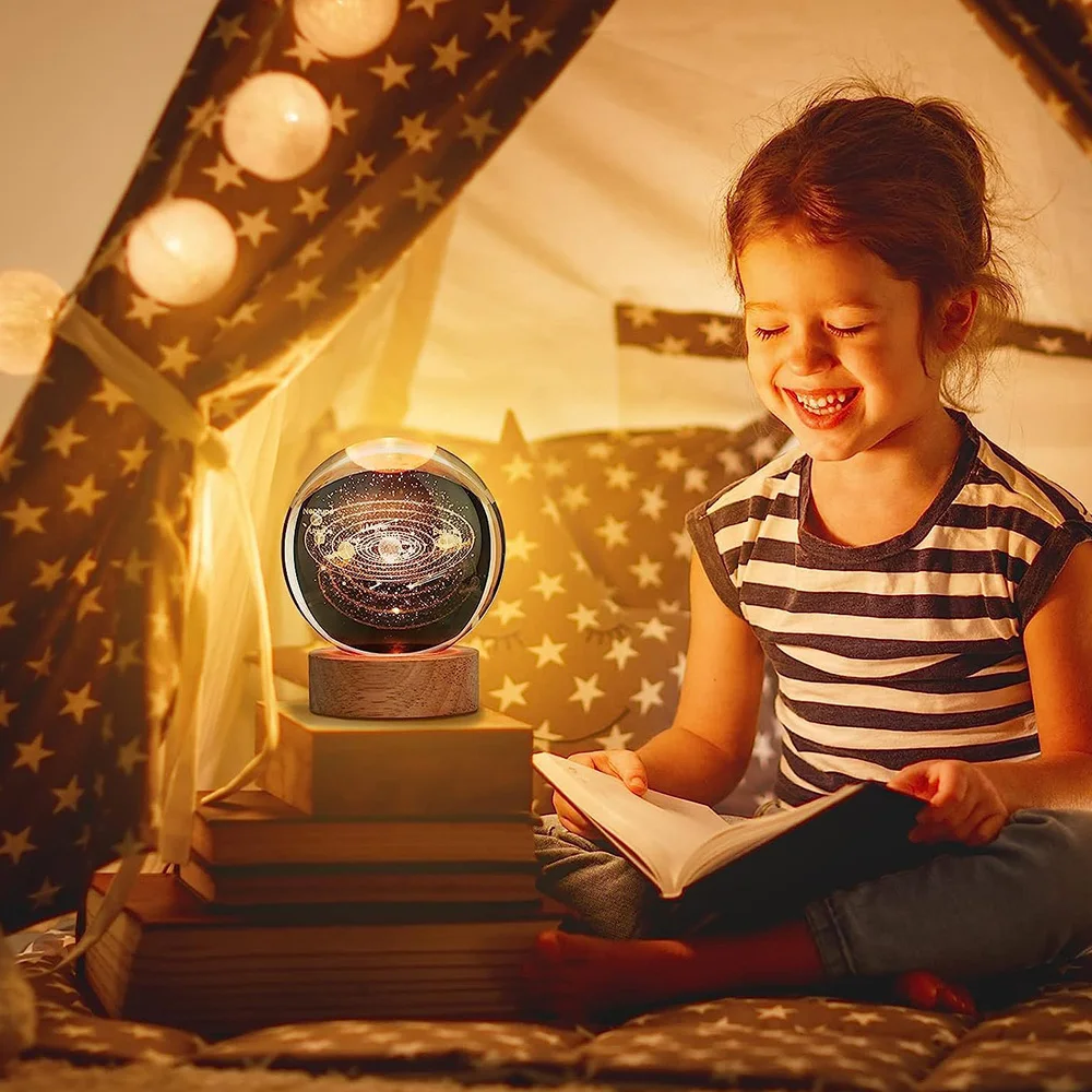 LED Night Light Galaxy Solar System Crystal Ball Children Night Lamp Bedroom Ambient Light Creative Gift Night Light Home Decor