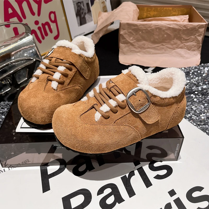 Flats Women Fur Shoes Sport Snekaer Warm Short Plush Cotton Boots 2026 Trend Running Walking Shoes Comfort Casual Mujer Zapatos