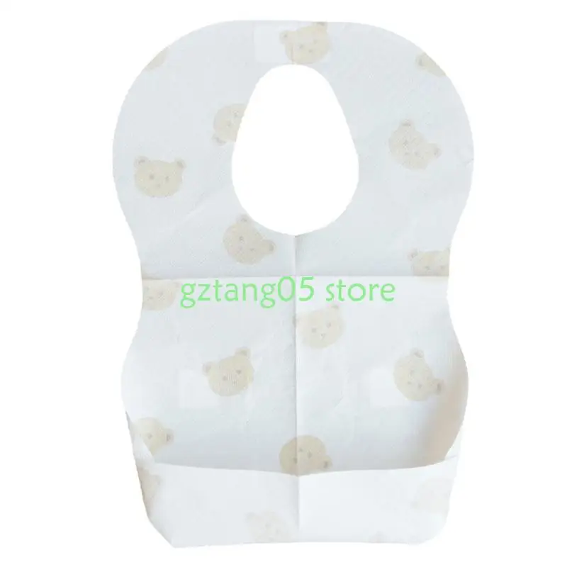 57ee 50xcartoon Bear Print Werrooling Bibs Dengan Saku Bayi Handuk Air Saliva Tinggi