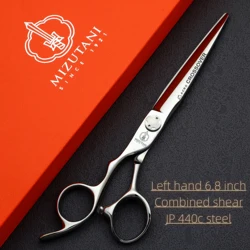 MIZUTANI Tesoura de mão esquerda profissional conjunto de tesouras de barbeiro de 6,0-6,5-6,8 polegadas 440C aço ferramentas de corte de cabelo para barbearia