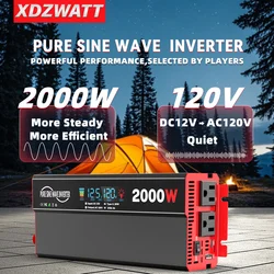 2000W Pure Sine Wave Power Inverter Transformers DC 12V To AC 120V with USB Type-C LCD Display For Vehicles,RV,Solar Panel,Camp